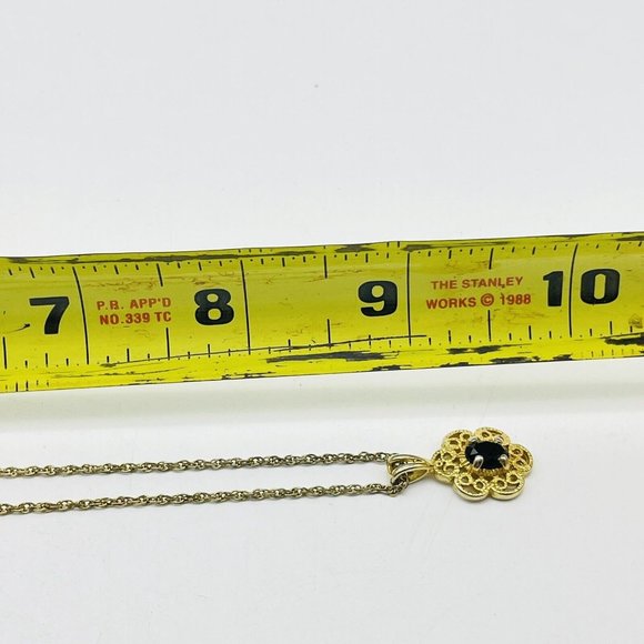 Vintage Filigree Charm Necklace Black Glass Bead Accent Gold Tone Delicate - Picture 6 of 6